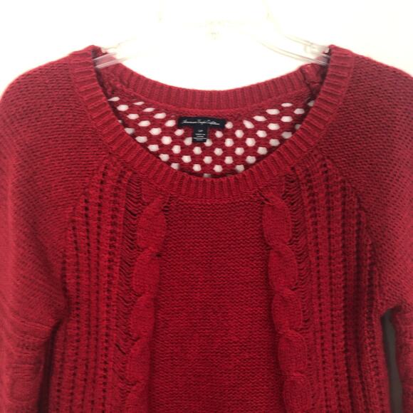 American Eagle Wool Blend Cable Knit Red Sweater S - Picture 3 of 9